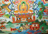 チベット仏教の曼荼羅（タンカ）。お釈迦様の一生を描いています。